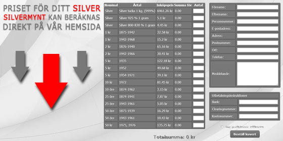 Priset för ditt silver silvermynt kan beräknas direkt på vår hemsida.